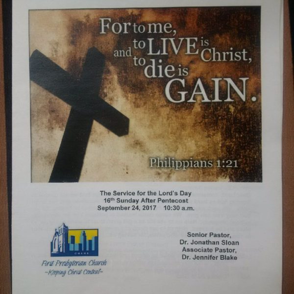 September 24 2017 Sermon bulletin cover Life is Christ
